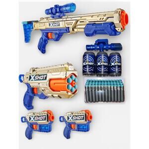 Set 4 Zuru X-Shot Excel Royale Edition
Nerf Dart Blasters plus cans darts Gold